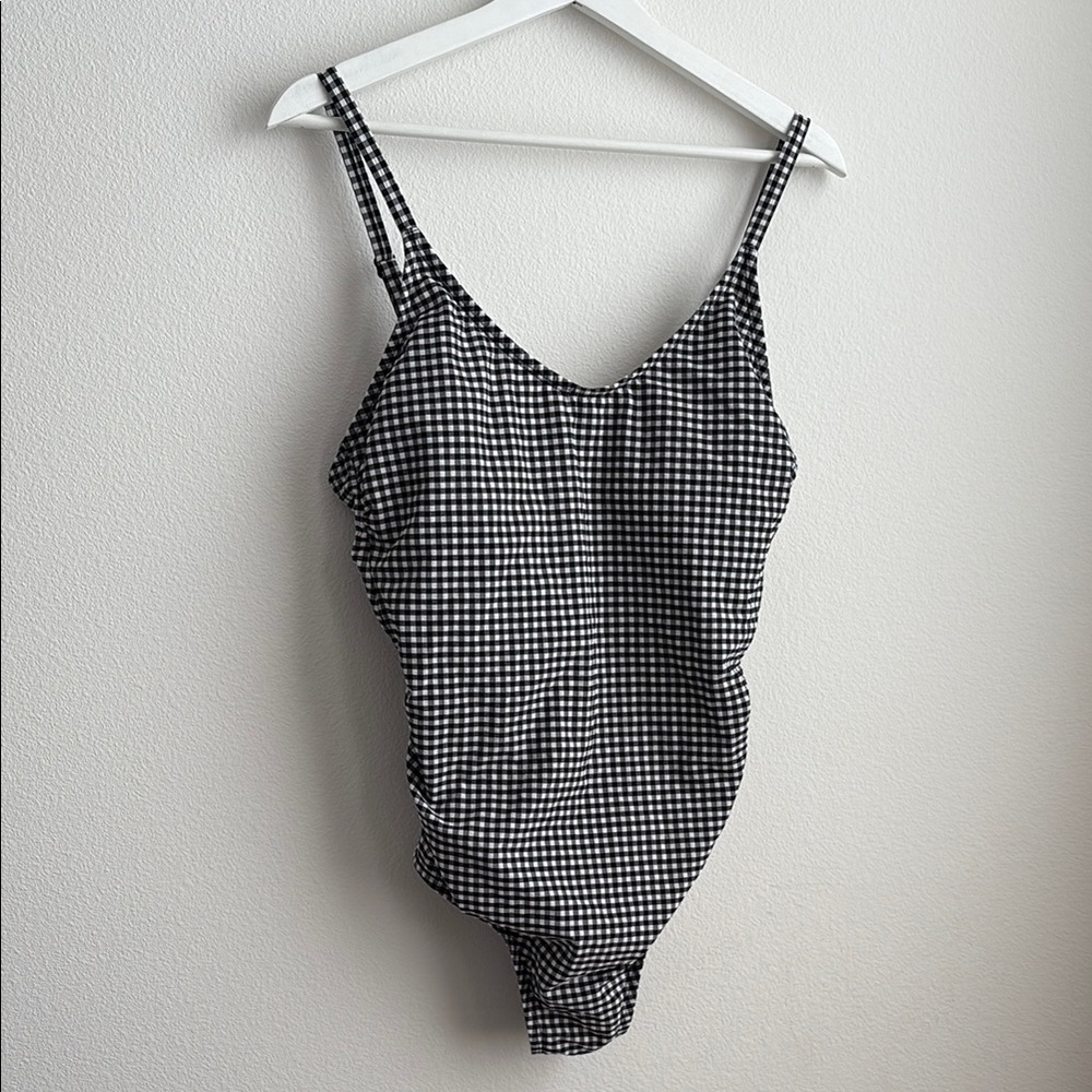 Kona Sol Black and White Gingham Maternity One Piece Swimsuit